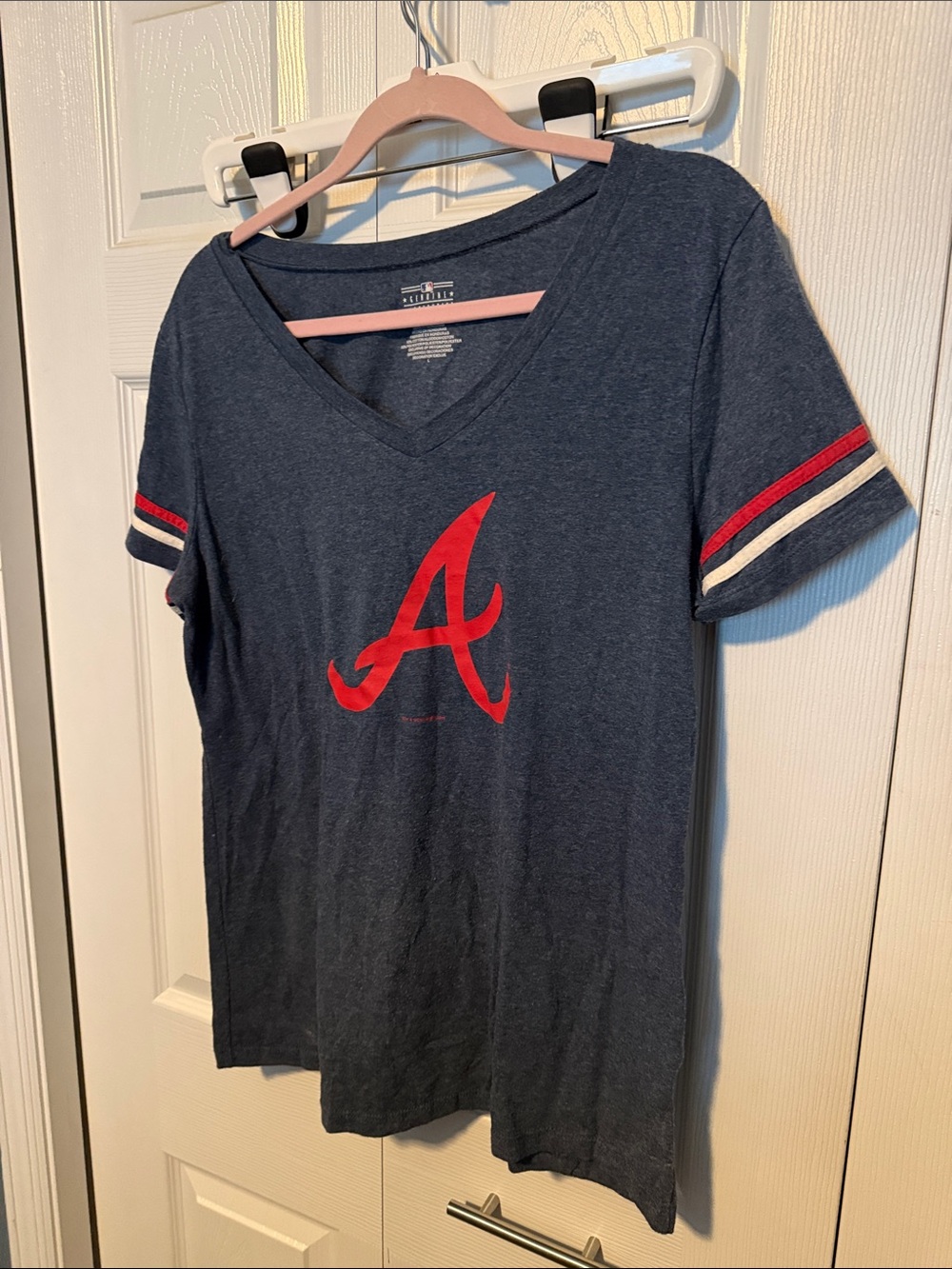 MLB Navy V-Neck Tee with Red Atlanta 'A'